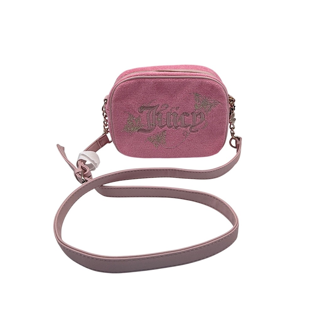 Juicy Couture Wingin It Camera Bag Pink Terry Cloth‎ Rhinestone Butterfly Y2K